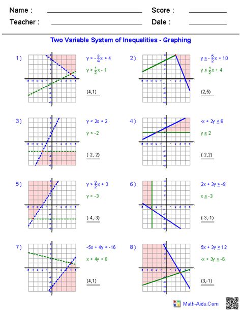 systems of linear inequalities worksheet answers algebra 1 answer key